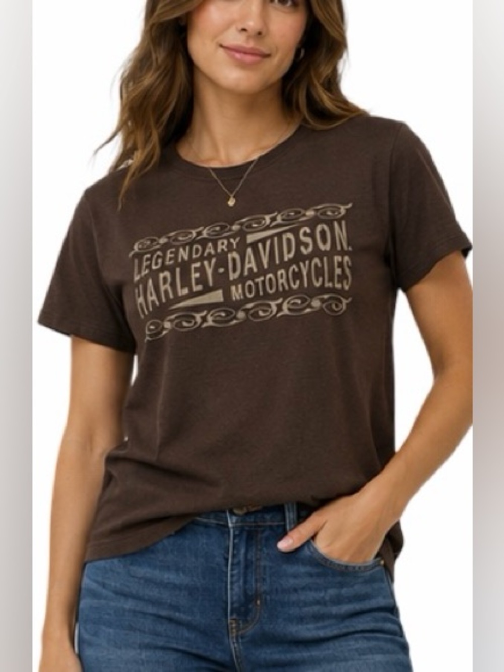 Vintage Harley-Davidson Women’s Brown Graphic T-Shirt Size Large Made in USA